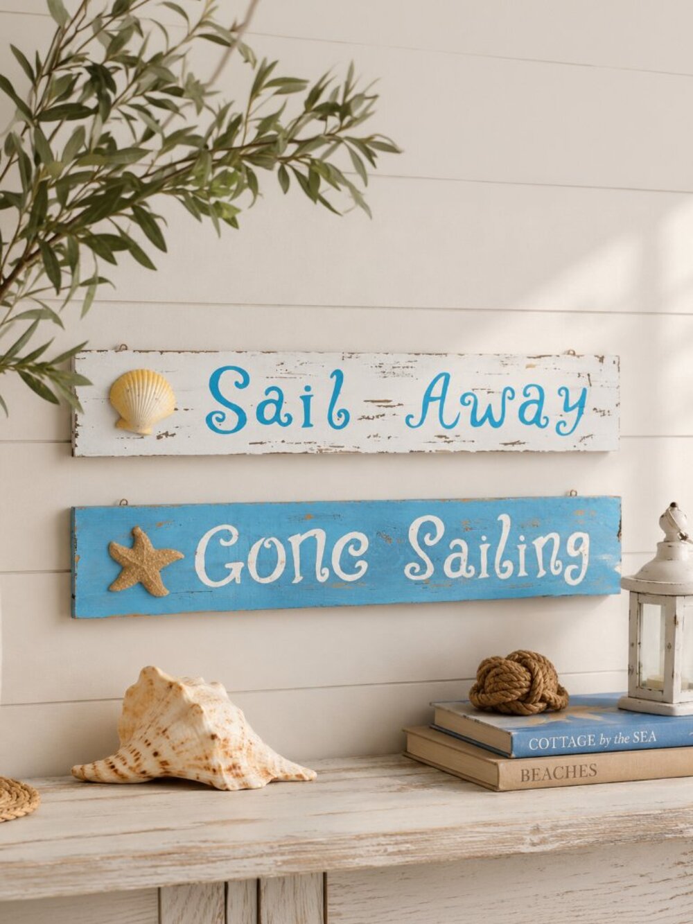 (Set of x2) Wooden Coastal Handmade Beachy/Cottage Signs